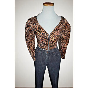 Zara Leopard Print Puff Sleeve Crop Top XS | Sweetheart Neckline Y2K Bustier